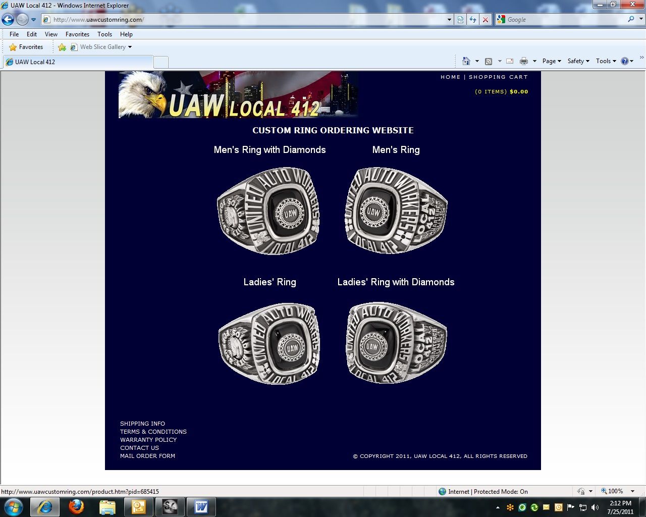 UAW Local 412 Ring Order Website